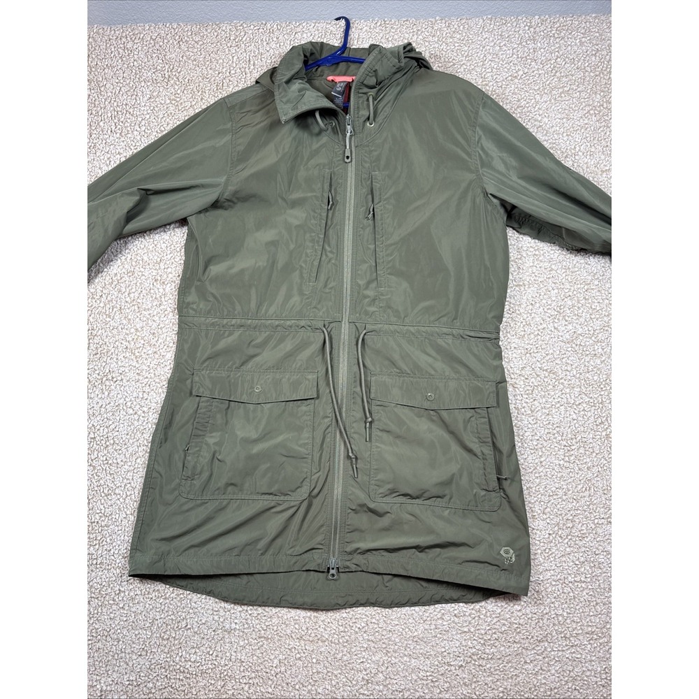 Mountain Hardware Light Rain Jacket Women's Sz L Nylon Shell Khaki Rain Coat EUC